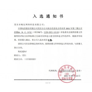 畅友科技成功入围中国电信政企信息化合作伙伴